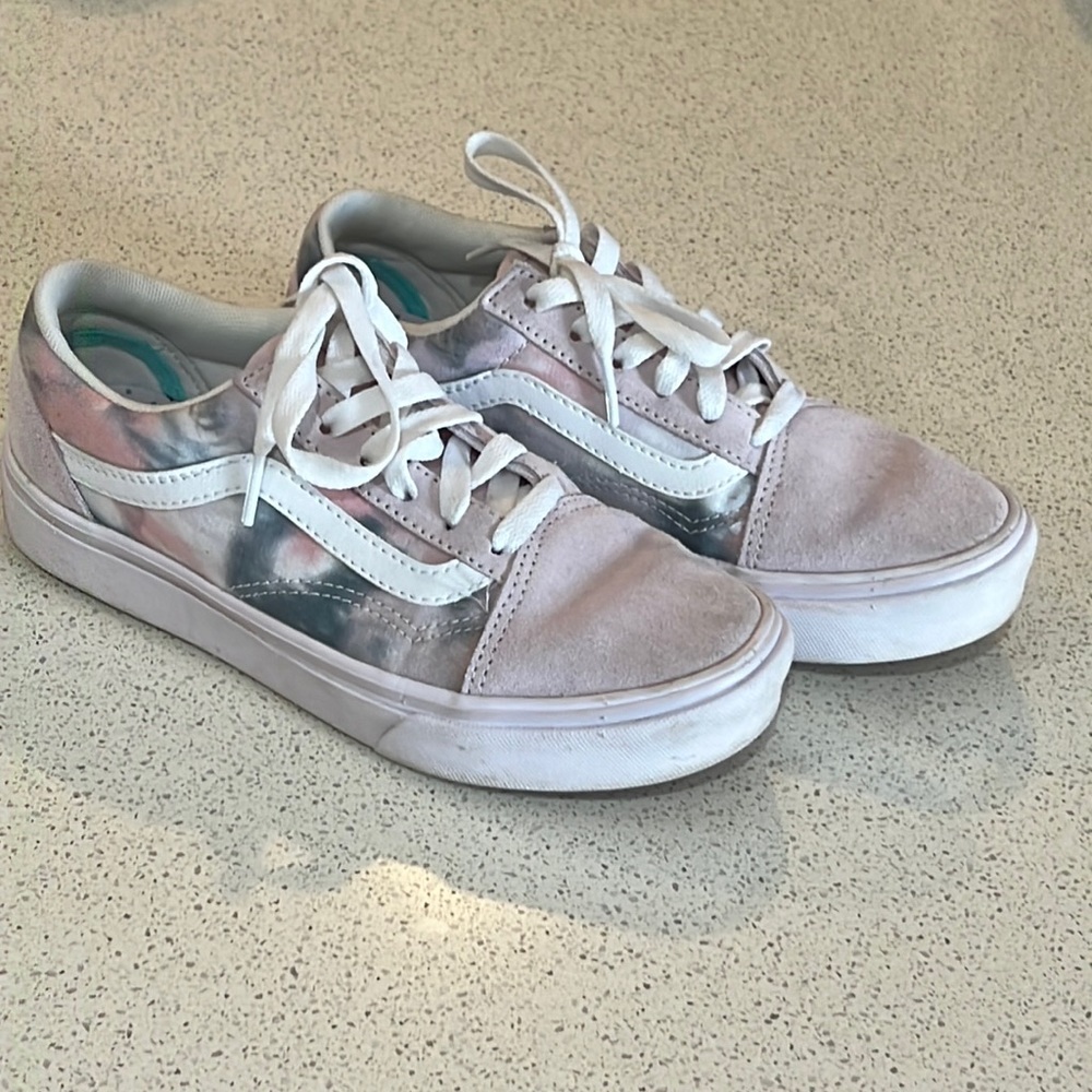 Girls Vans in pink suede with fabric tie dye